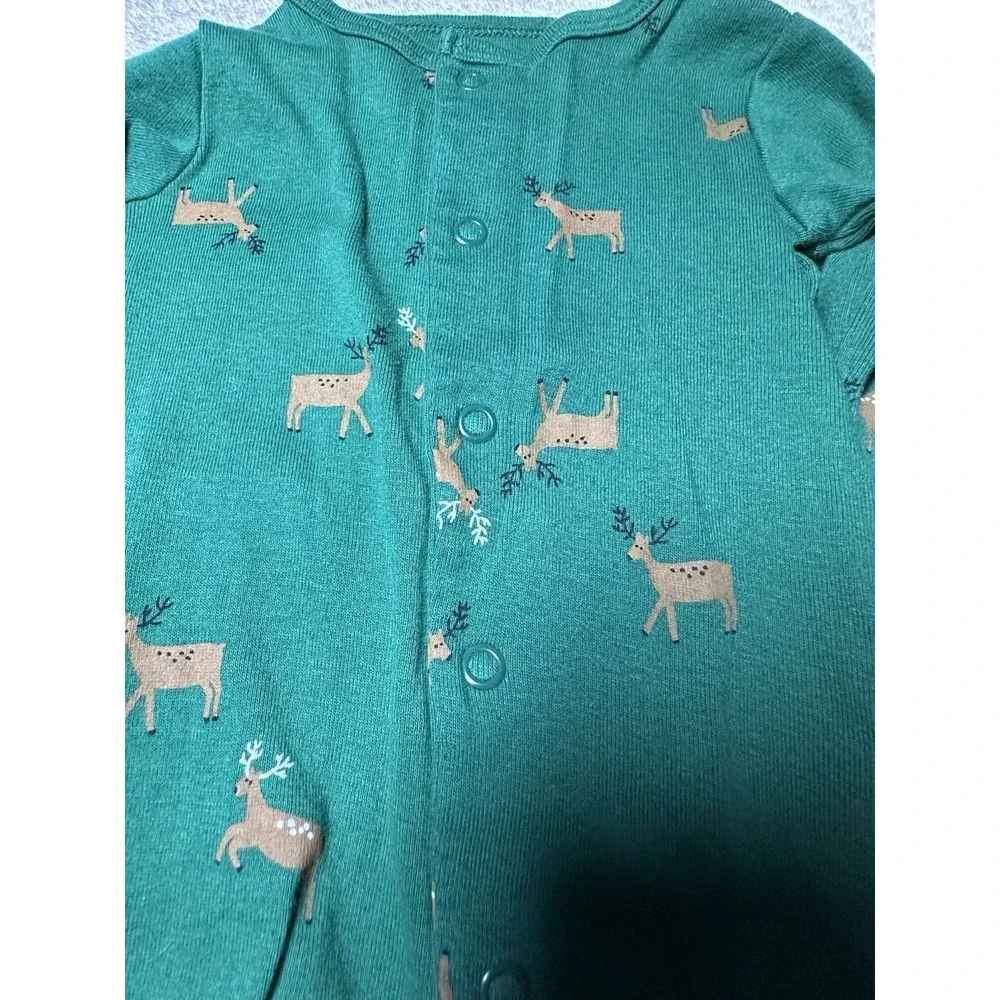 Carter's Baby Sleeper Button Snaps Green With Deer Christmas Holiday 3 Months